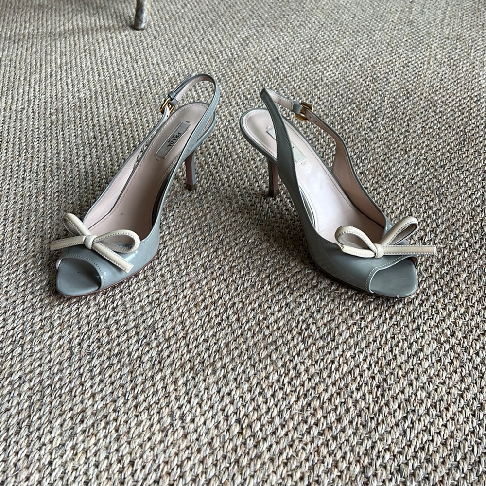 Prada open toe sling back 2” heel